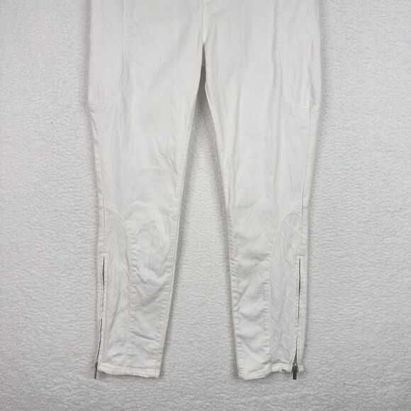 Karen Millen Biker Moto Jeans 12 (35x29) White Slim Zip Pockets Seam‎ Detailing - Picture 4 of 13
